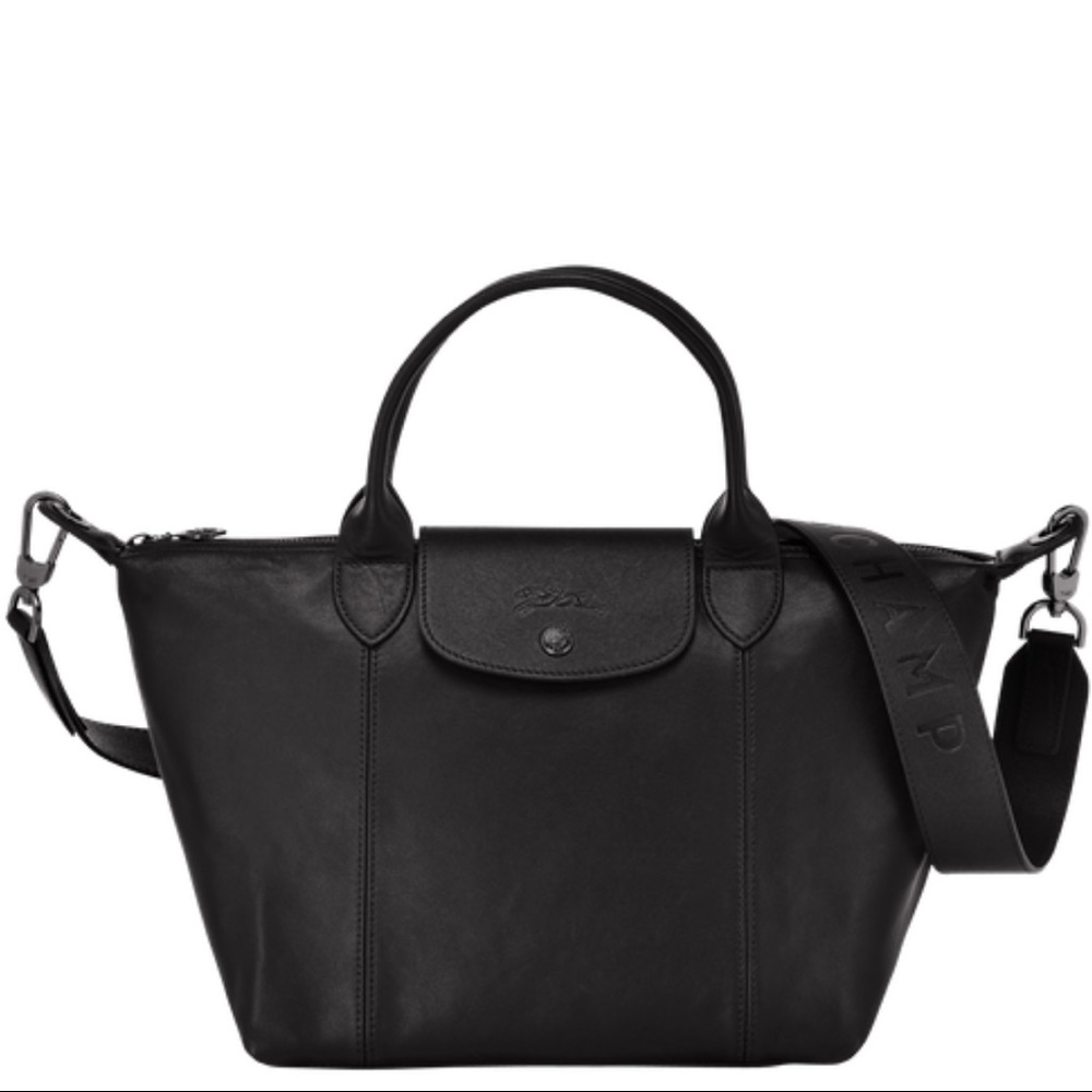 Longchamp Le Pliage Cuir Black Top Handle Leather Shoulder Bag NWOT